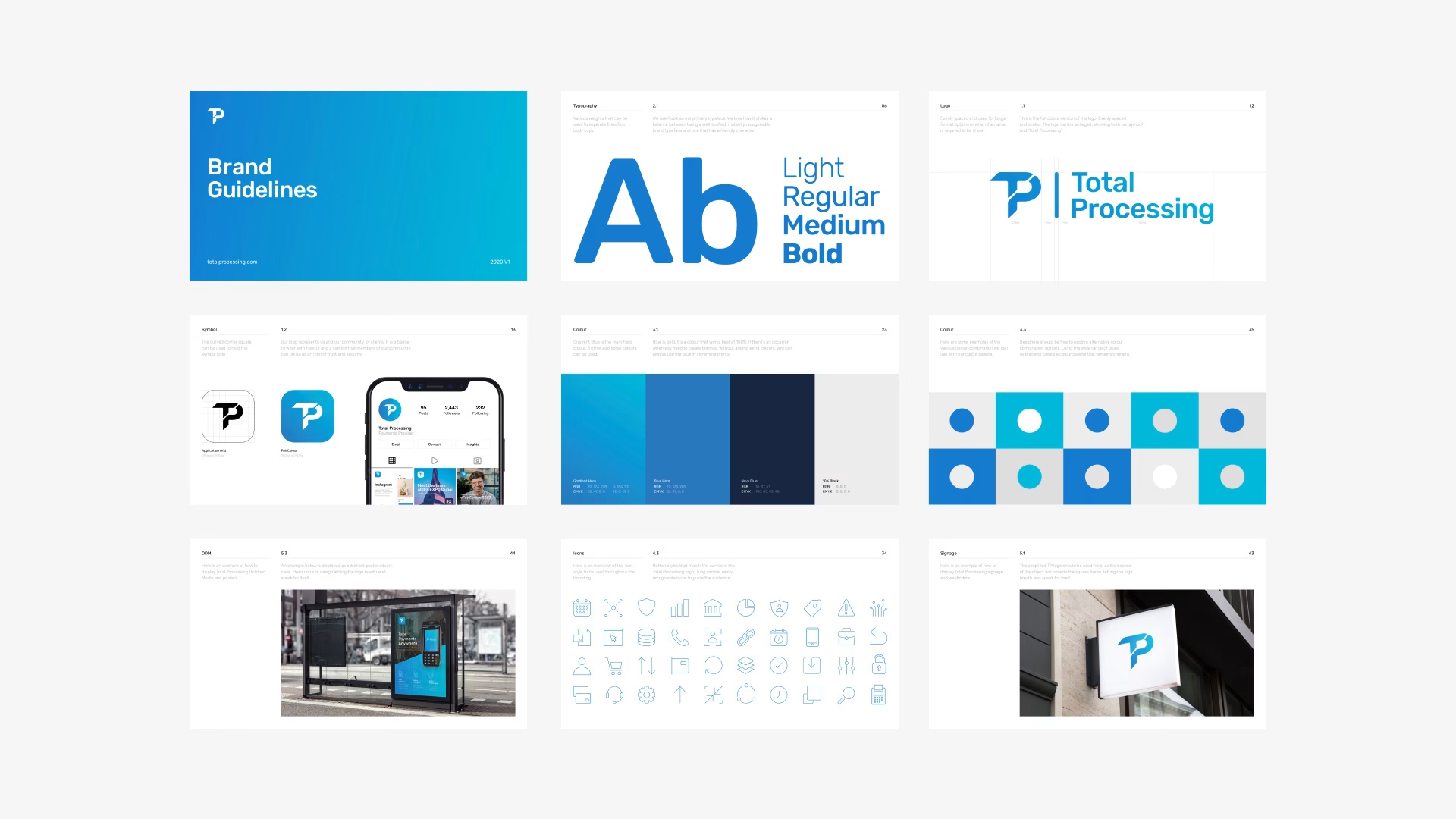 Total Processing brand guidelines — identity overview grid