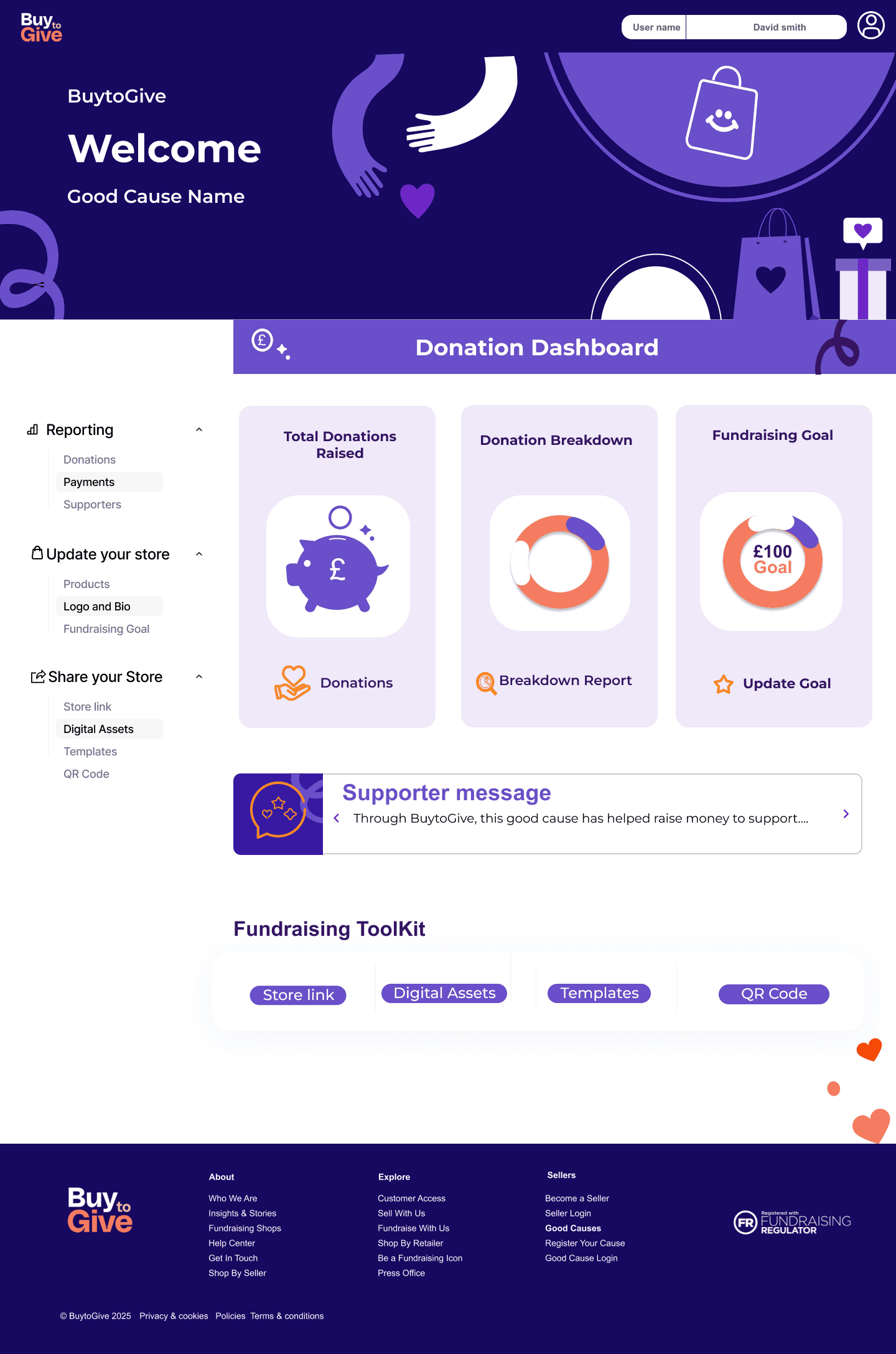 Buy2Give donation dashboard interface